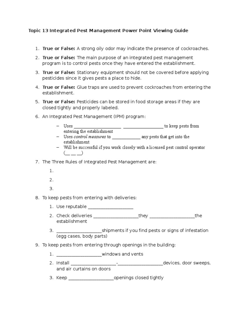 Topic 13 Integrated Pest Management Power Point Viewing Guide | PDF ...