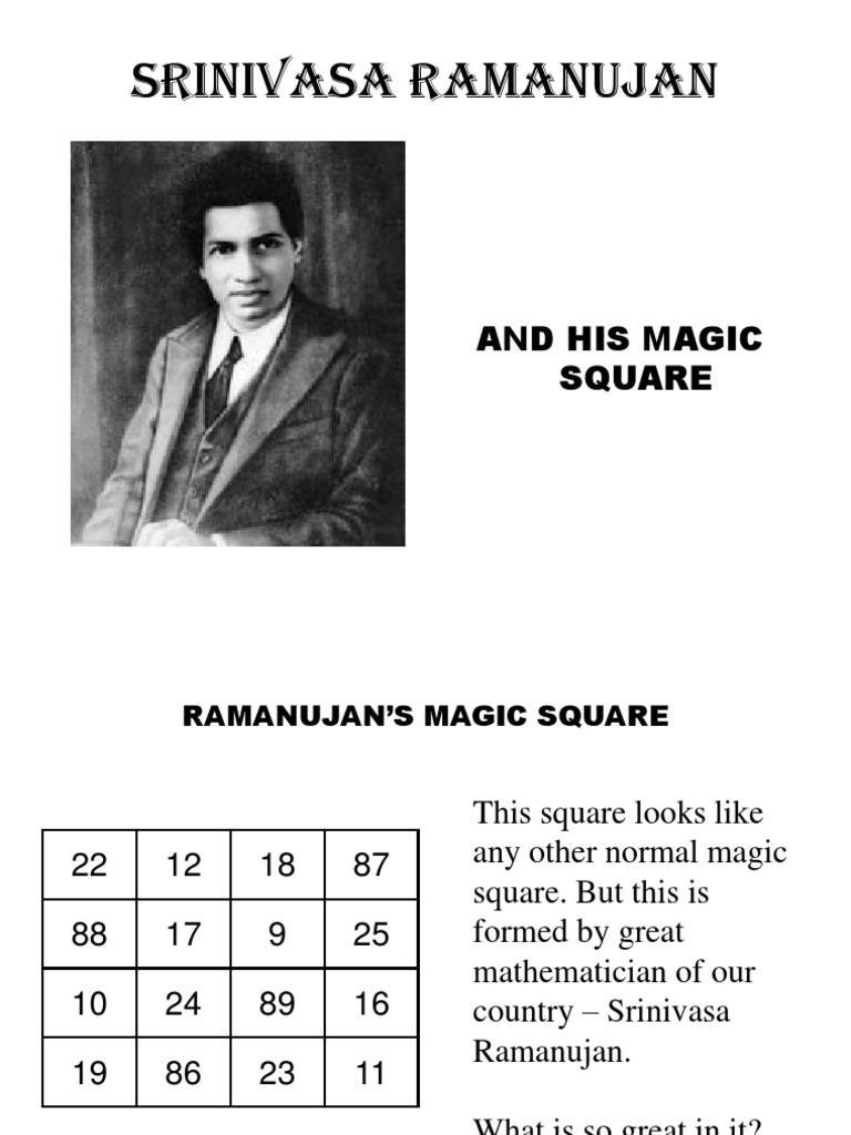 Ramanujan 4 Sum Of Squares What Is Ramanujan Magic Square? National