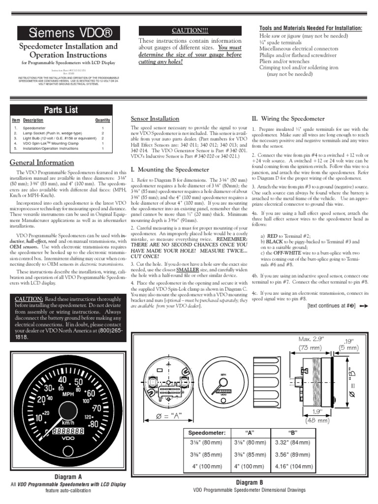 VDO Programmable Speedometer Electrical Connector Calibration