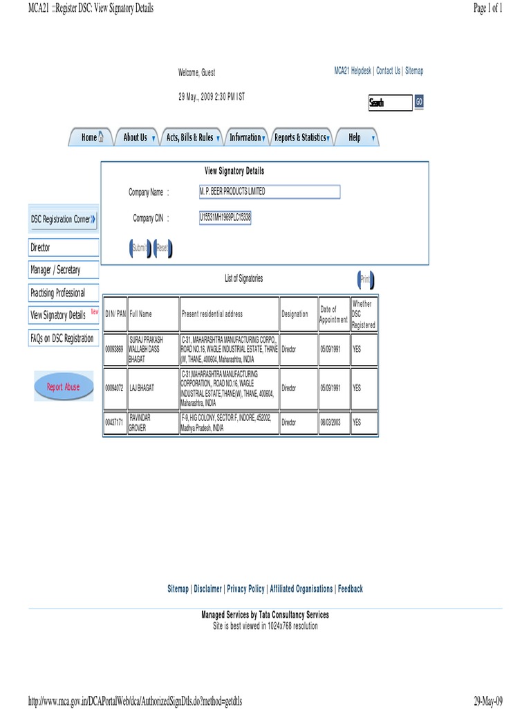 Signatory Details for M.P. Beer Products | PDF | Business | Technology ...