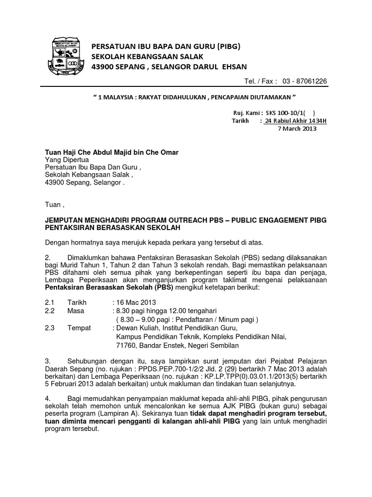 Surat Jemputan Program Outreach Pbs Pibg Pdf