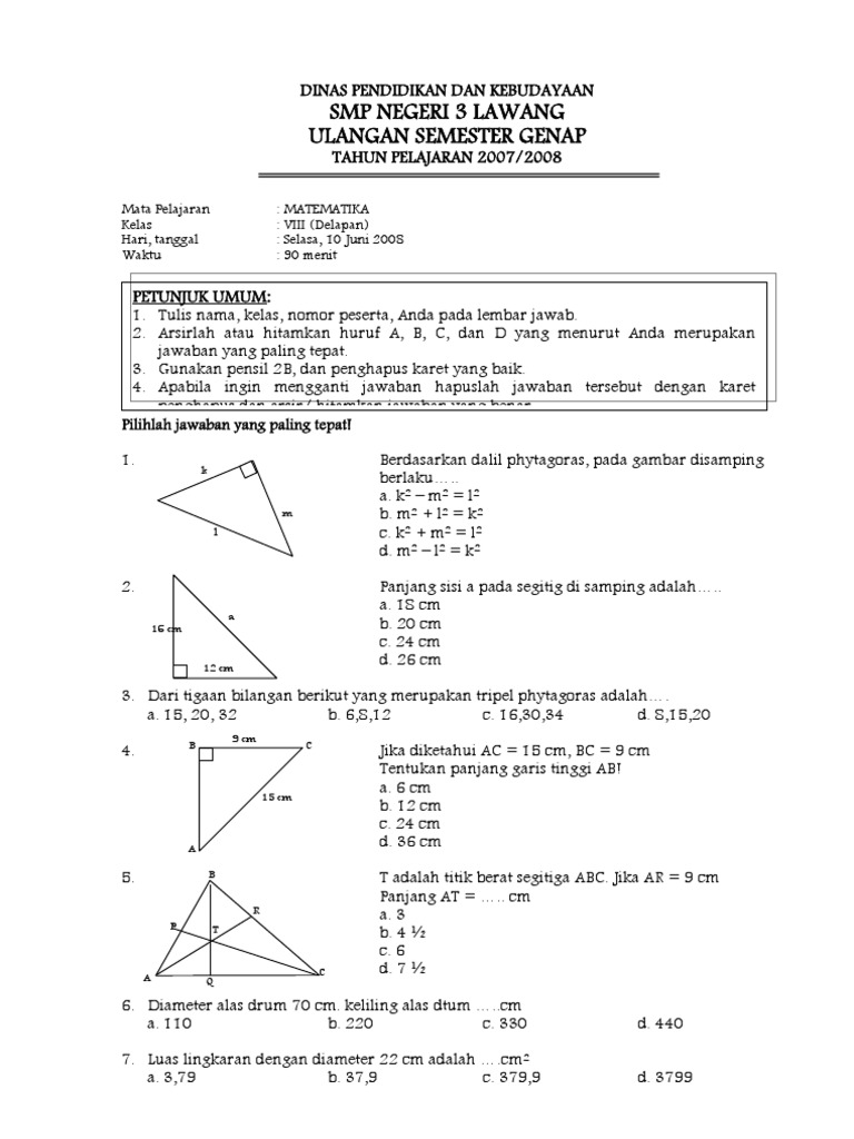 32 Info Contoh Soal Matematika Kelas 9 Semester 1 Online Pdf Doc