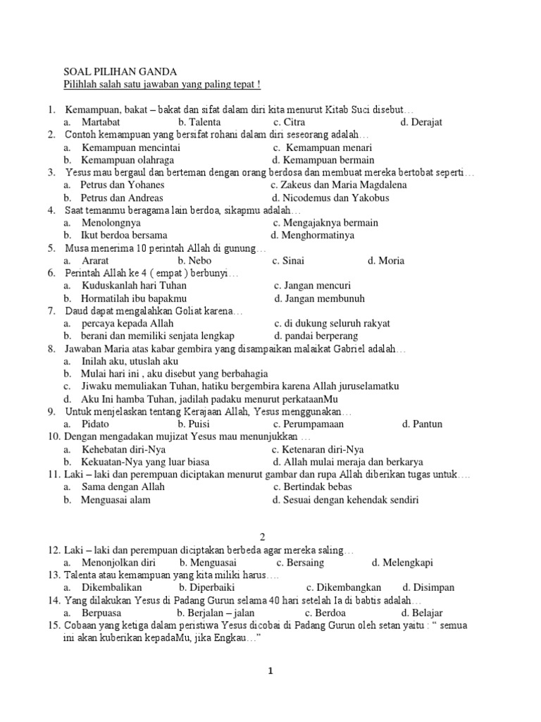 Contoh Soal Pat Agama Katolik Kelas 10 Semester 2 - File Contoh Soal Pat Agama Katolik Kelas 10 Semester 2 Free