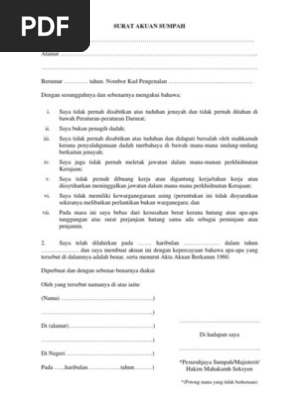 Surat Akuan Sumpah Tiada Kes Litigasi