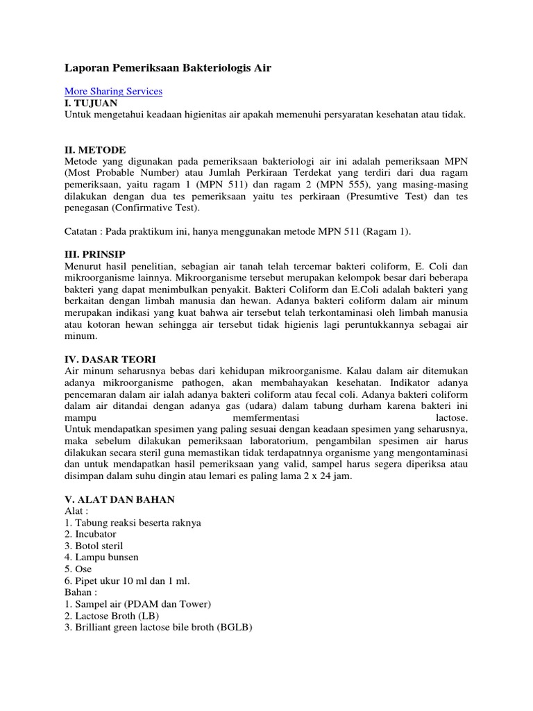 Laporan Pemeriksaan Bakteriologis Air