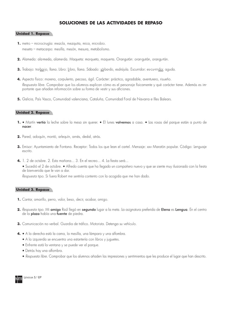 Soluciones Actividades Lengua 5º EP | PDF | Deportes | Naturaleza