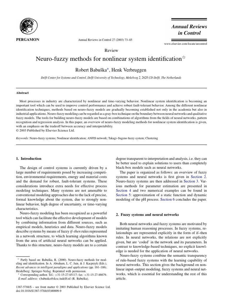 Neuro-Fuzzy Methods For Nonlinear System Identification | PDF ...