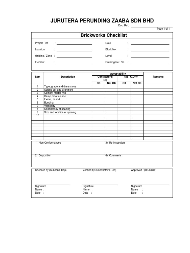 Brickworks Checklist by Zaaba Consultant | PDF
