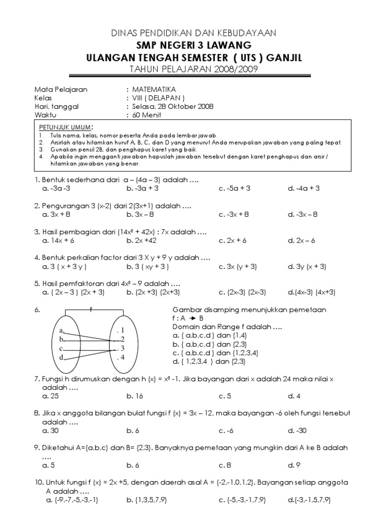 0809 Uts Ganjil Matematika Kelas 8