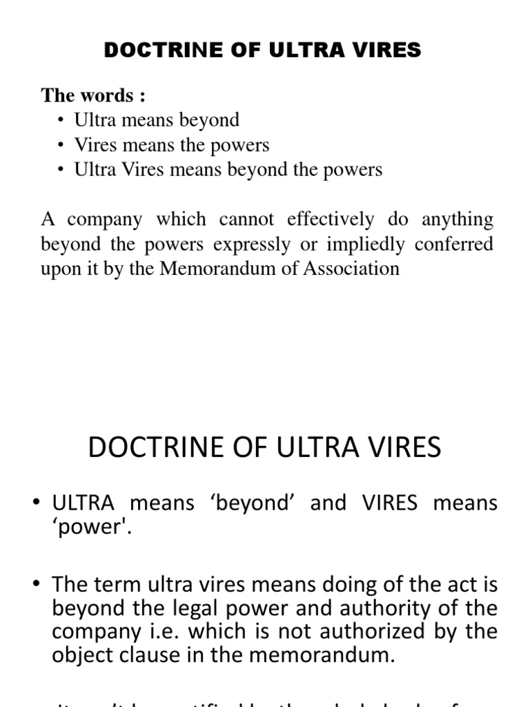 Doctrine of Ultra Vires Company Law PDF Common Law Private Law