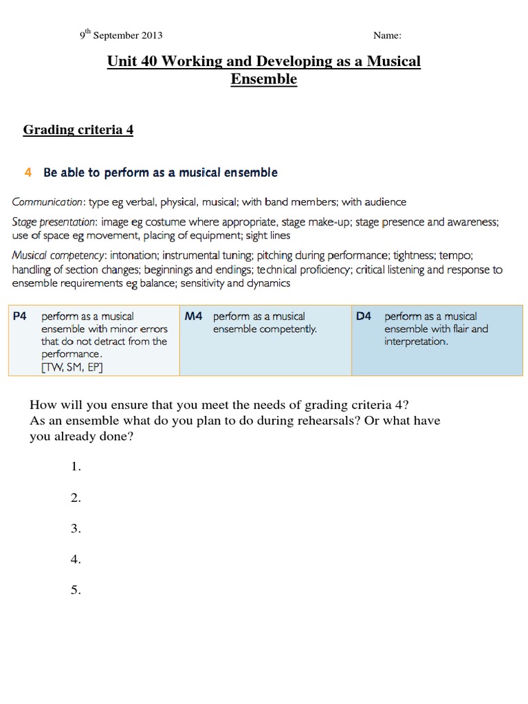 Unit 40 Grading Criteria 4 Handout | PDF | Career & Growth