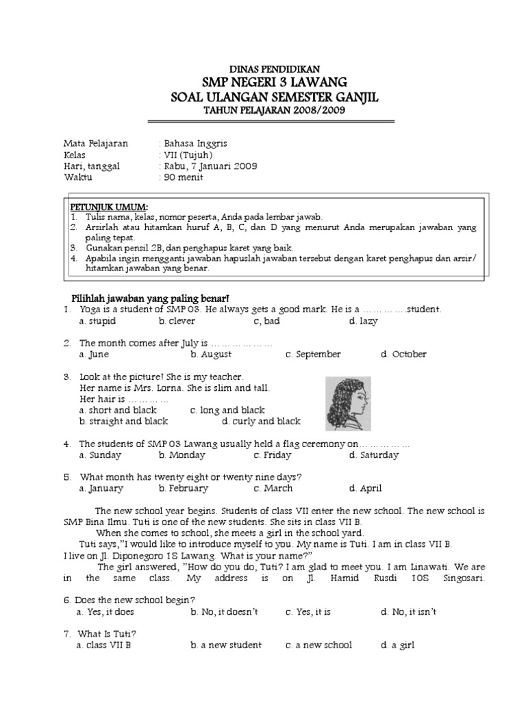 contoh soal essay bahasa indonesia kelas 7 semester 1