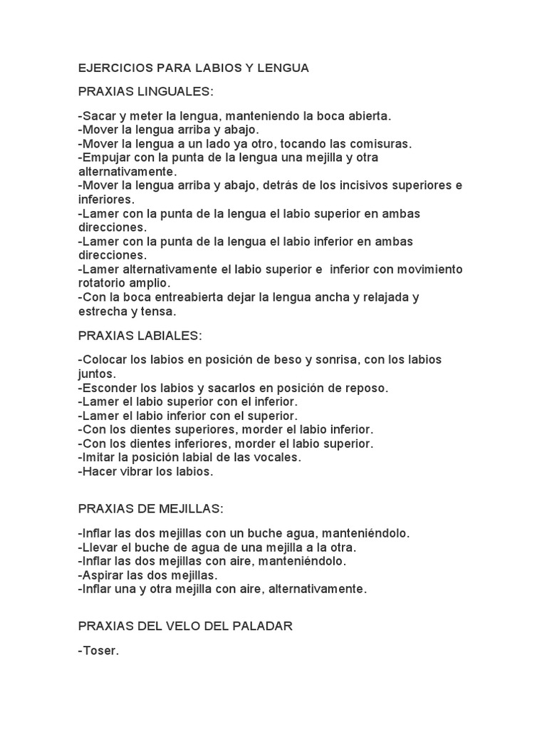 Ejercicios para Labios y Lengua | PDF | Artes del Lenguaje y Comunicación
