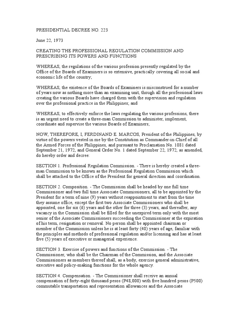 PD223 Creating PRC | PDF | Licensure | Profession