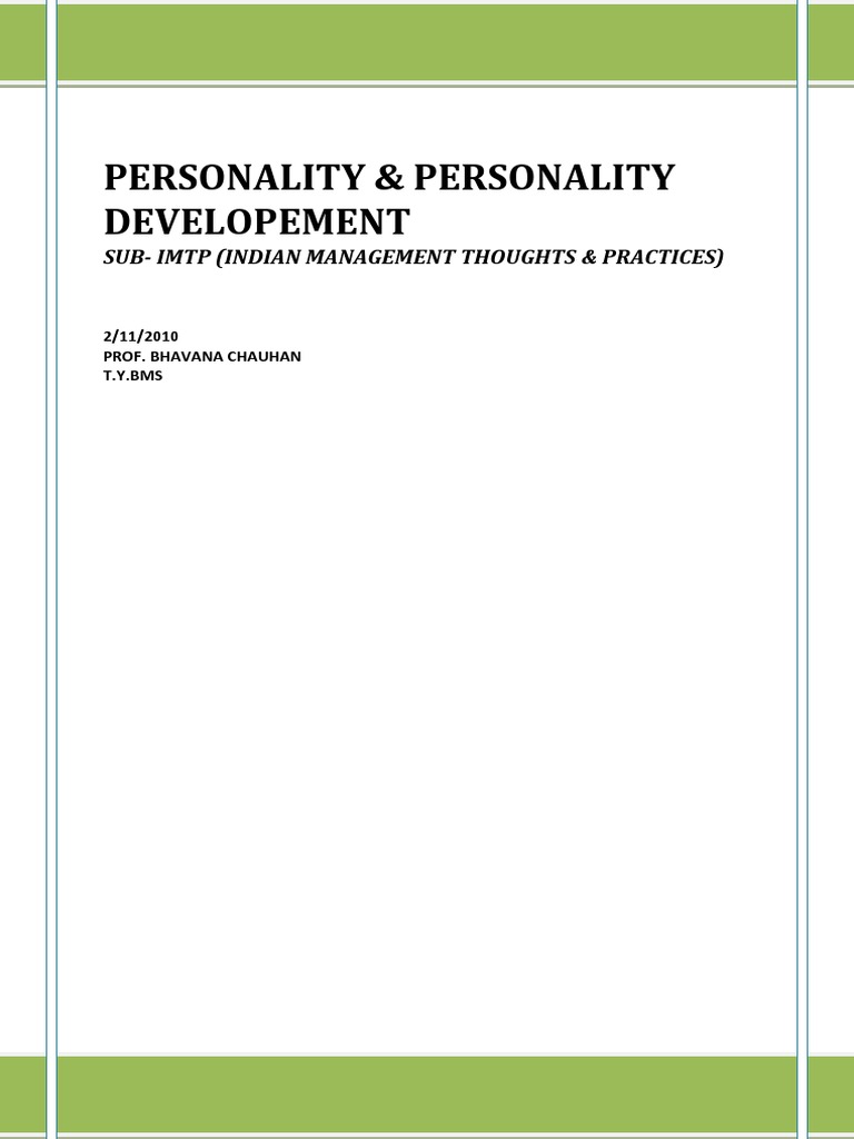 Personality & Personality Developement: Sub-Imtp (Indian Management ...