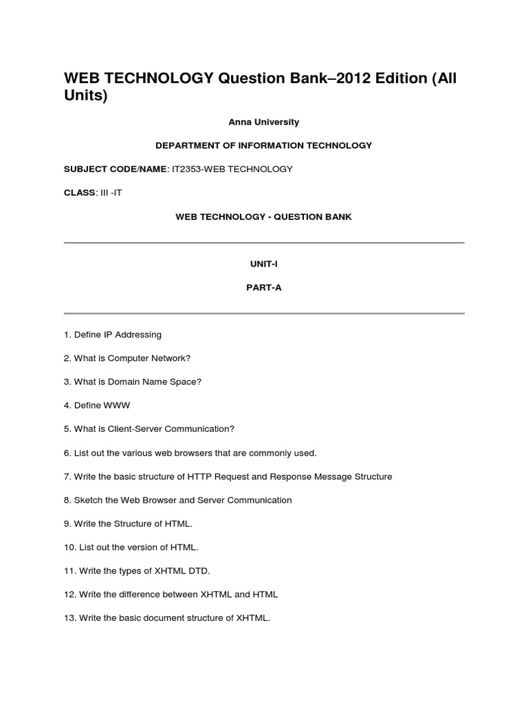  Technology Question Bank PDF Html Java Script