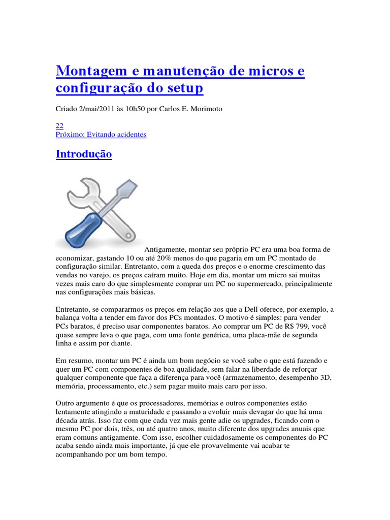 Montagem e Manutenção de Micros e Configuração Do Setup | PDF | PCs ...