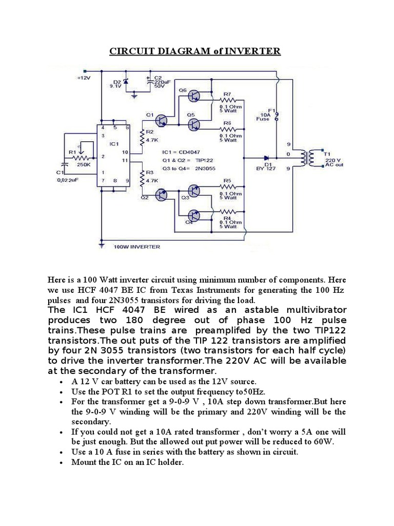 CIRCUIT DIAGRAM of INVERTER | PDF | Power Inverter | Transformer