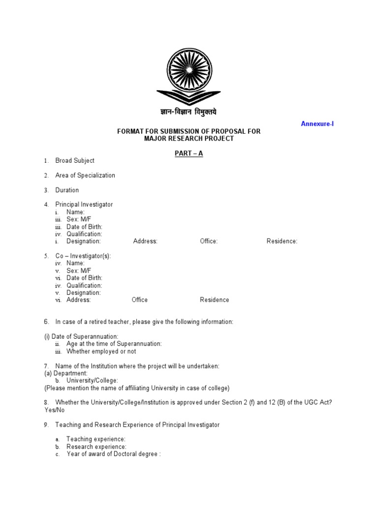 UGC Major Research Project Proposal Format | PDF
