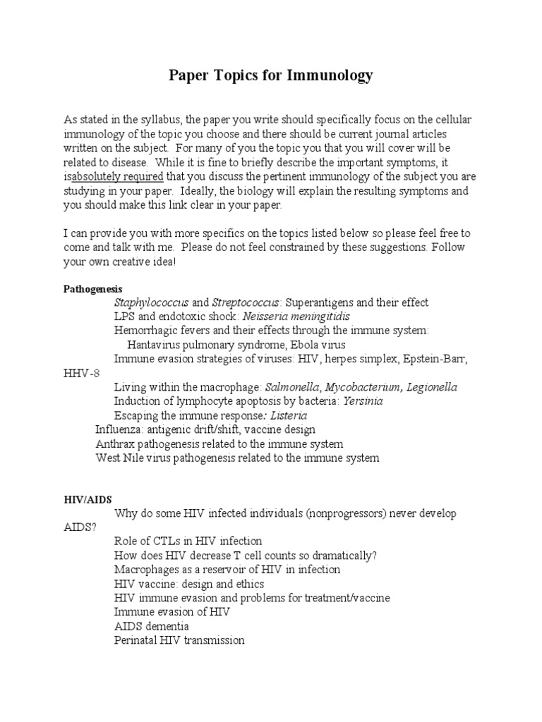 Paper Topics For Immunology Immune System Vaccines