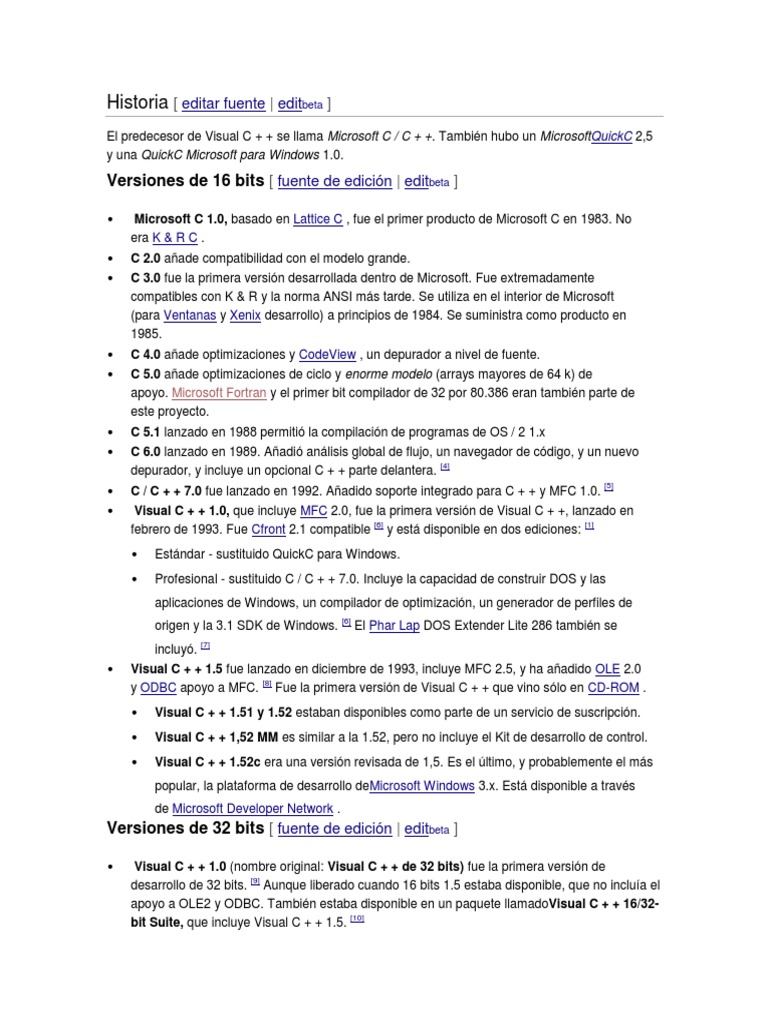 Historia Visual C++ | PDF | Microsoft Visual Studio | Microsoft Windows