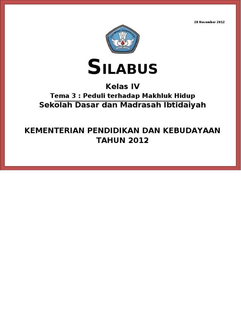 Silabus Kelas 4 Tema 3 Peduli Terhadap Makhluk Hidup ...
