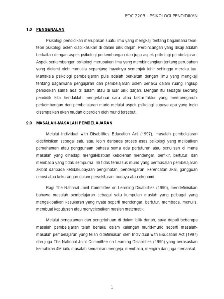 Masalah Pembelajaran Psikologi En Zabidi Pdf