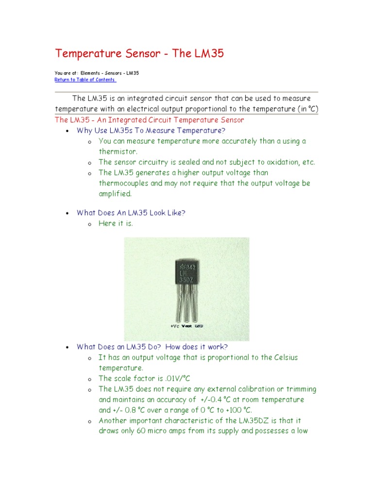 LM35 Temperature Sensor Overview | PDF