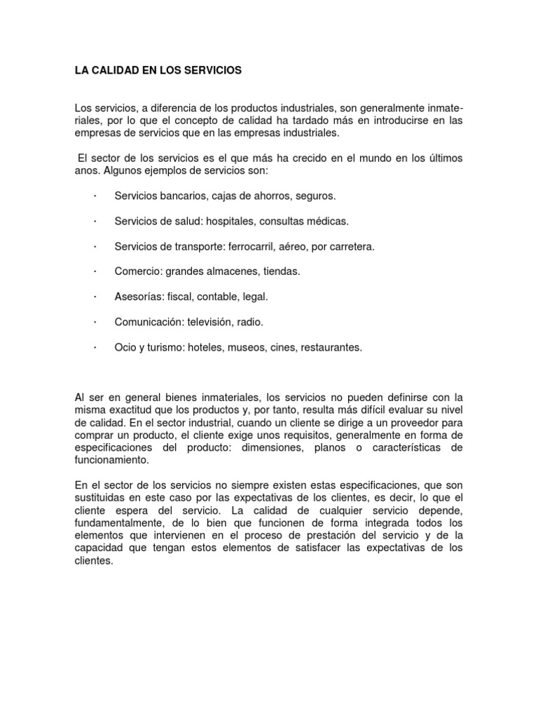 La Calidad en Los Servicios | PDF | Sector terciario de la economía ...