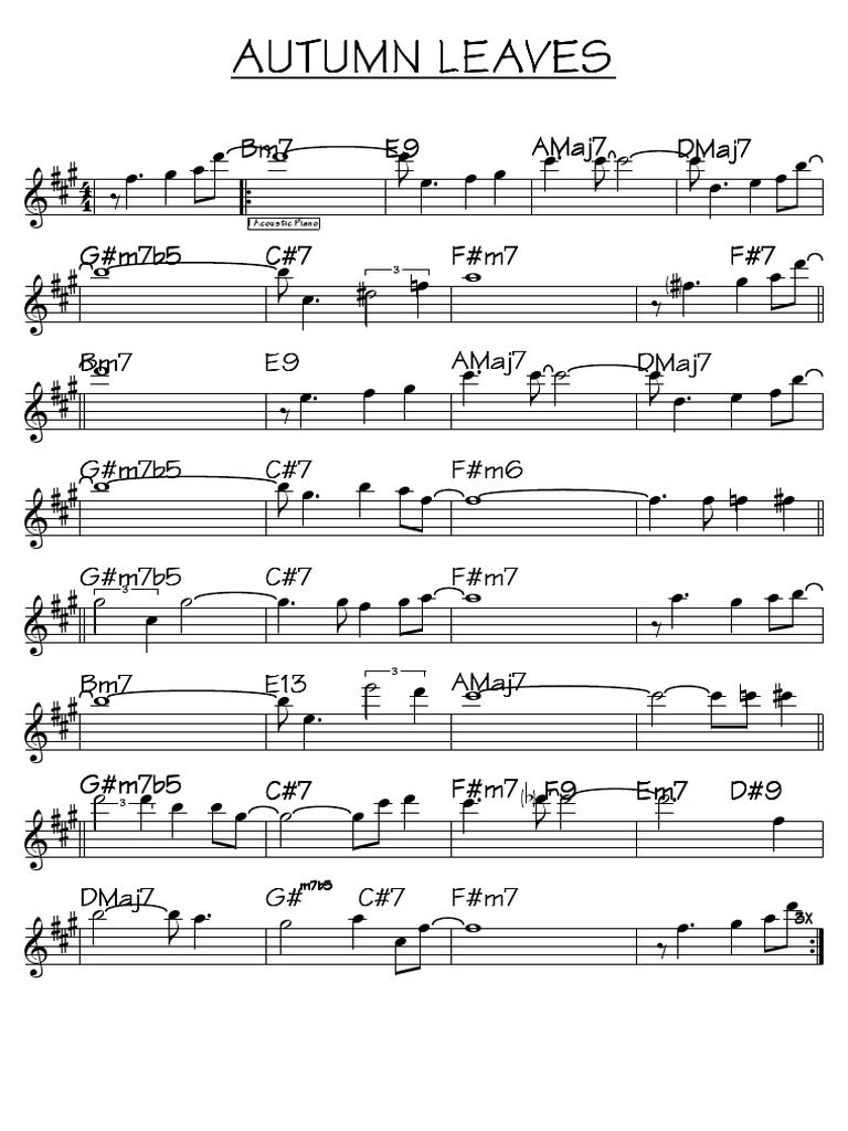 Autumn Leaves (Advanced Level, Tenor Sax) (Joseph Kosma) Saxophone