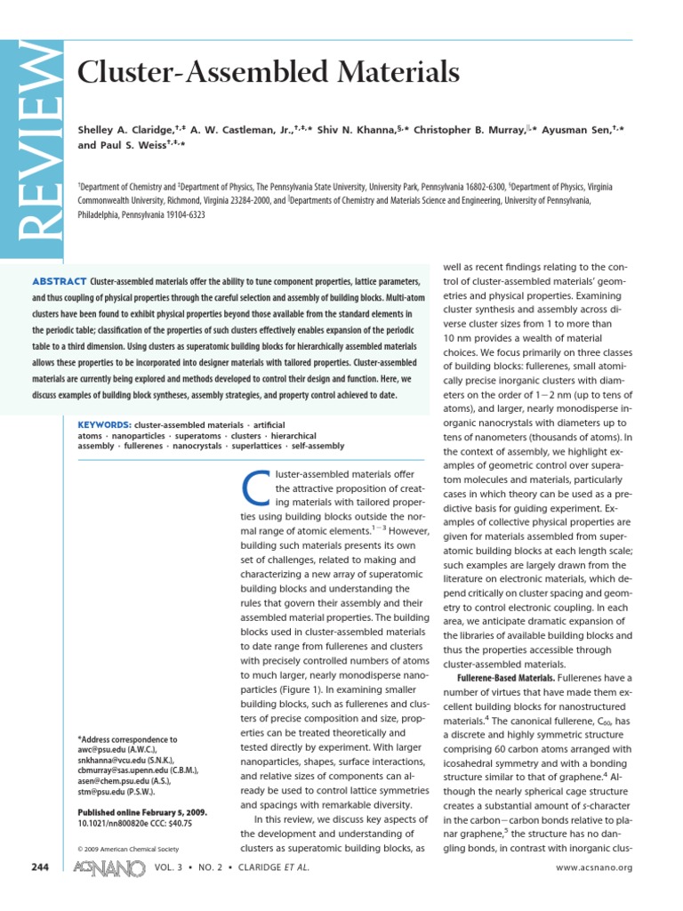 Cluster Assembled Materials | PDF | Cluster Chemistry | Fullerene