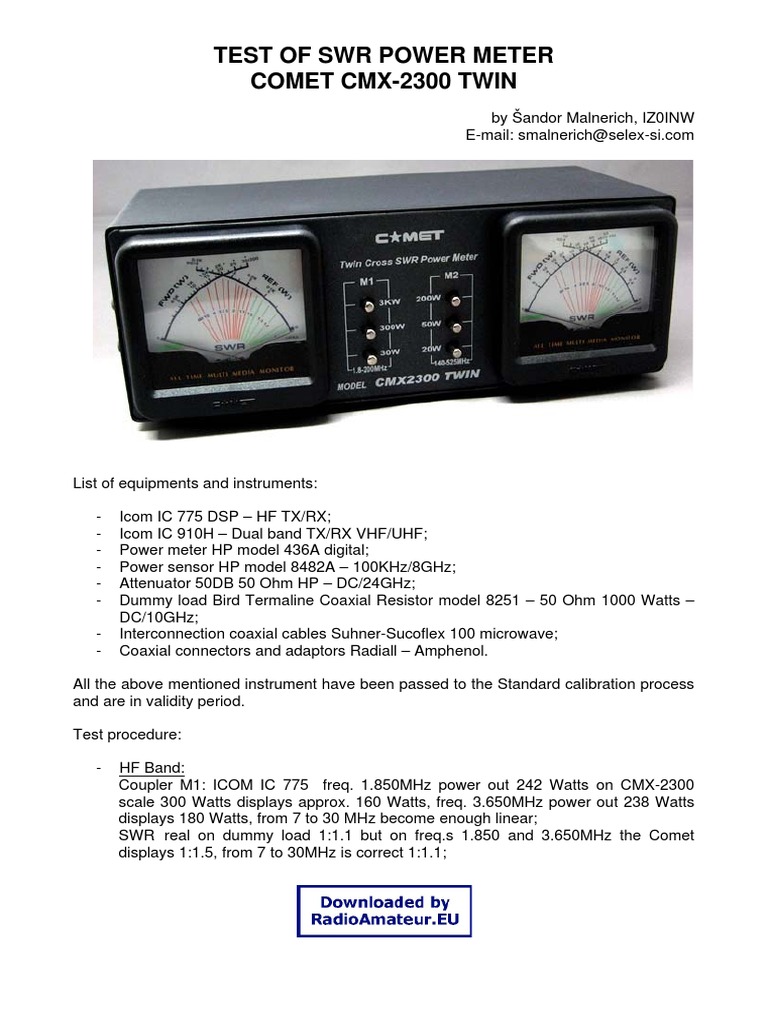 Test of SWR Power Meter Comet Cmx-2300 Twin | PDF | Science