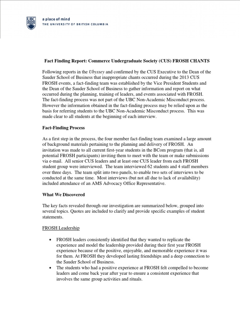 UBC Frosh Chant Fact Finding Report | PDF