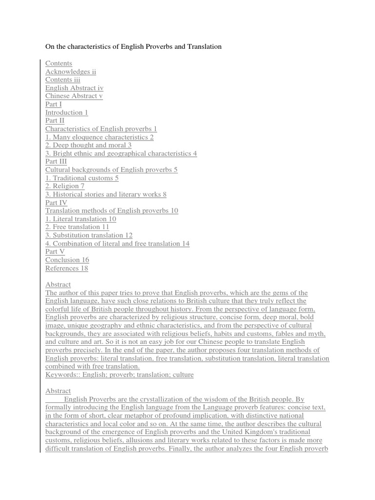 On The Characteristics of English Proverbs and Translation PDF