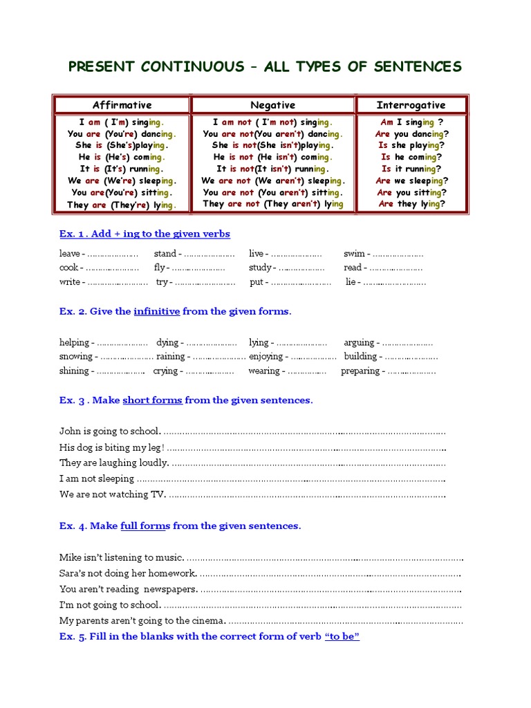 present continuous rules syntax