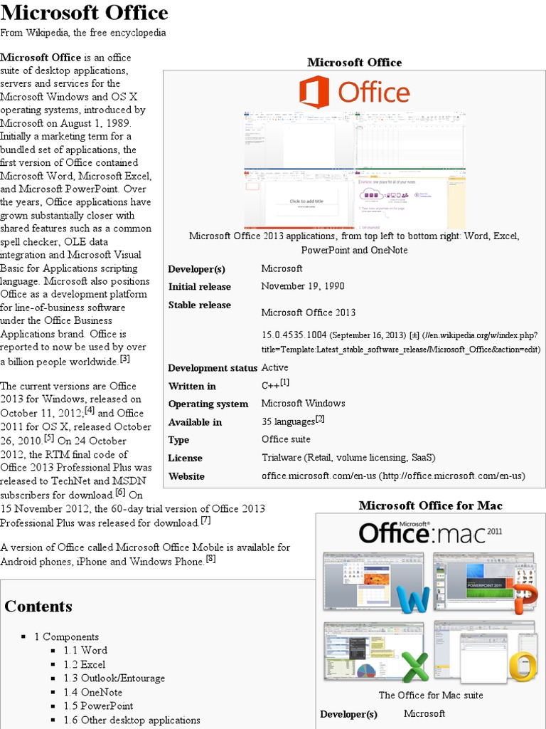 Microsoft Office - Wikipedia, The Free Encyclopedia | PDF | Microsoft Office  | Microsoft Word