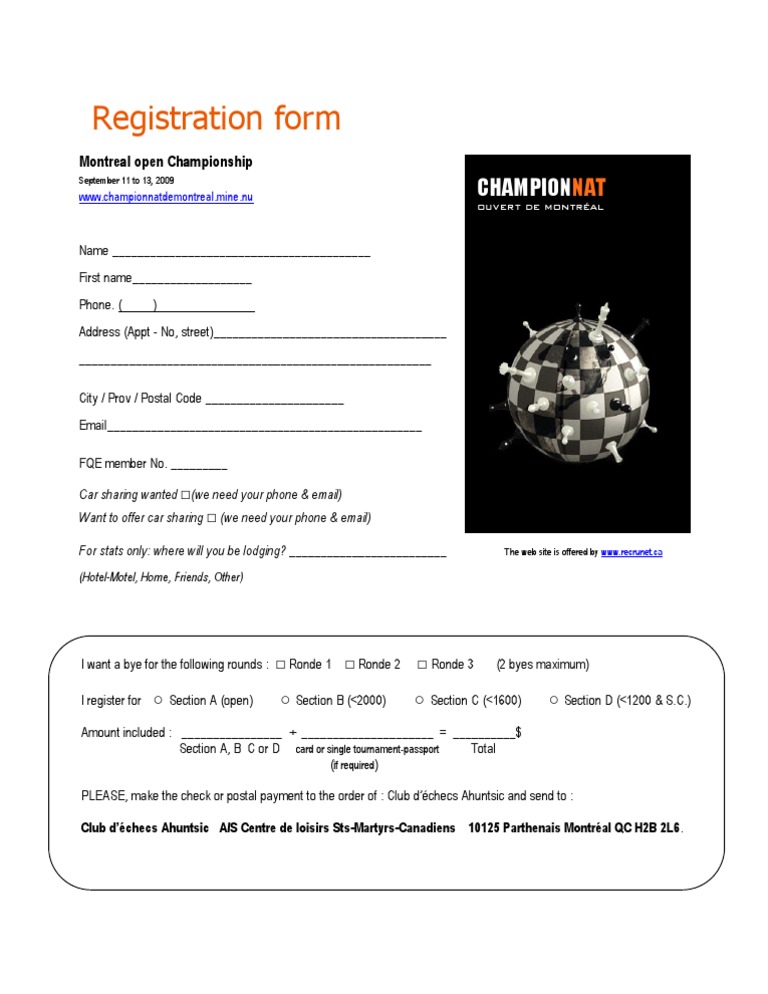 Montreal Chess Tournament Registration | PDF