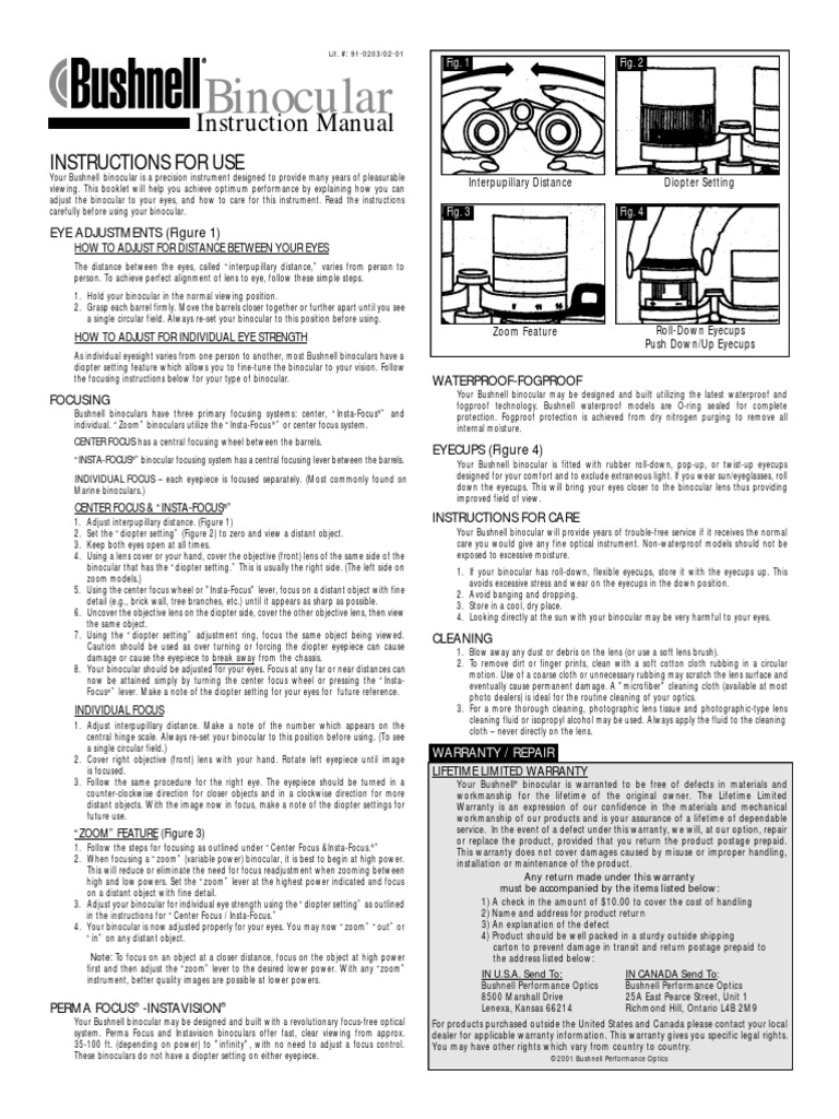 Bushnell Binocular Manual | PDF | Lens (Optics) | Eye