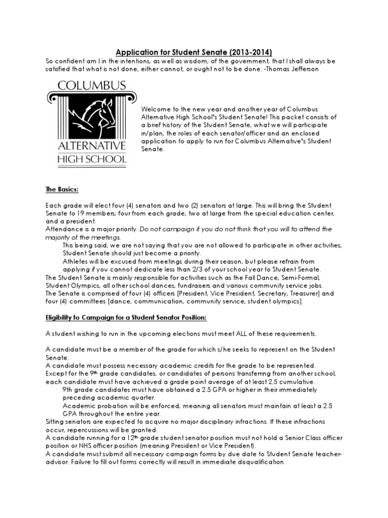 Columbus Alternative Student Senate Application | PDF | Grading ...