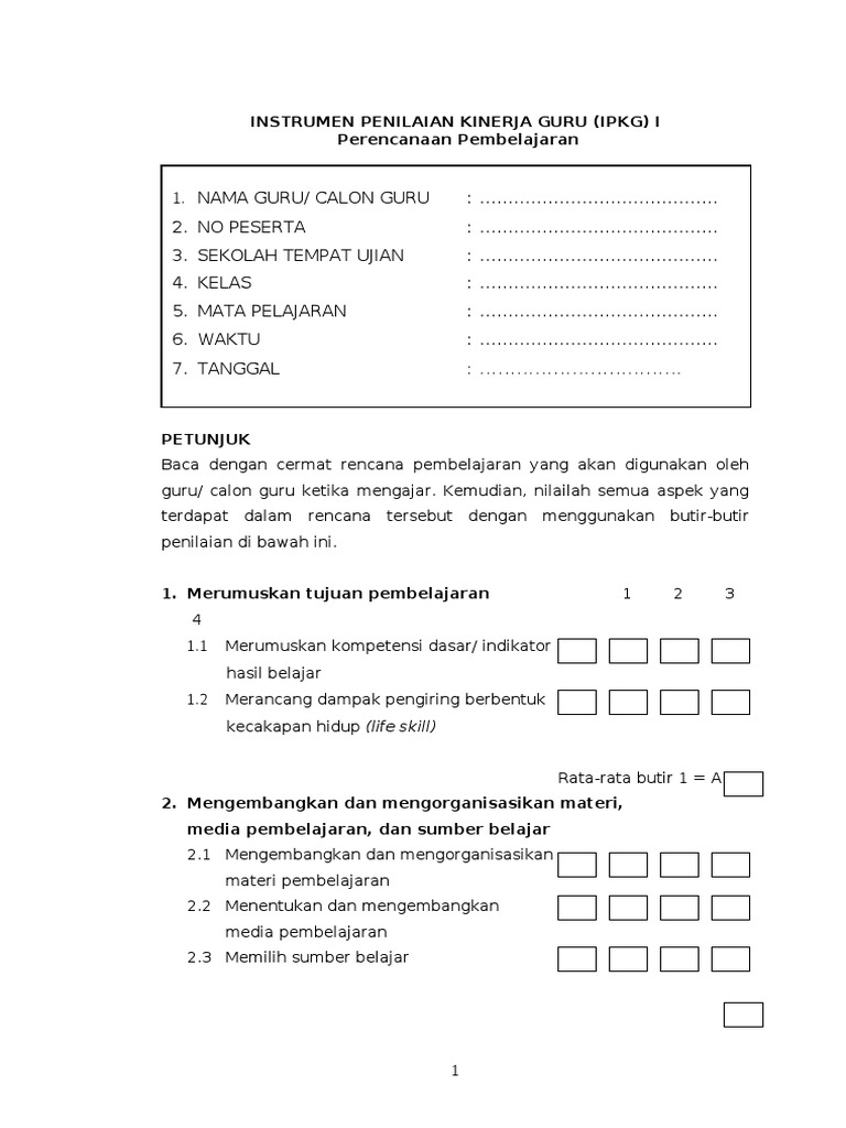 Contoh Instrumen Penilaian Kinerja Guru
