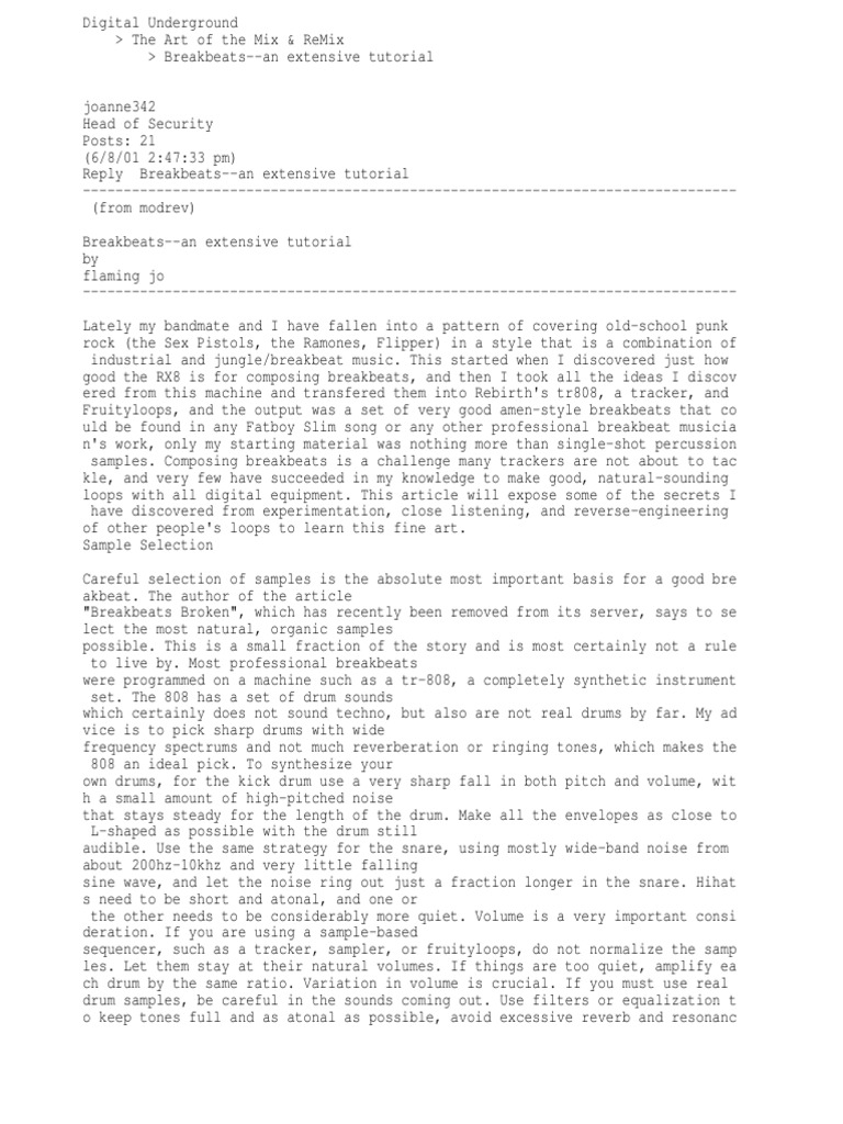 Breakbeat Composition Techniques | PDF | Drum Kit | Synthesizer