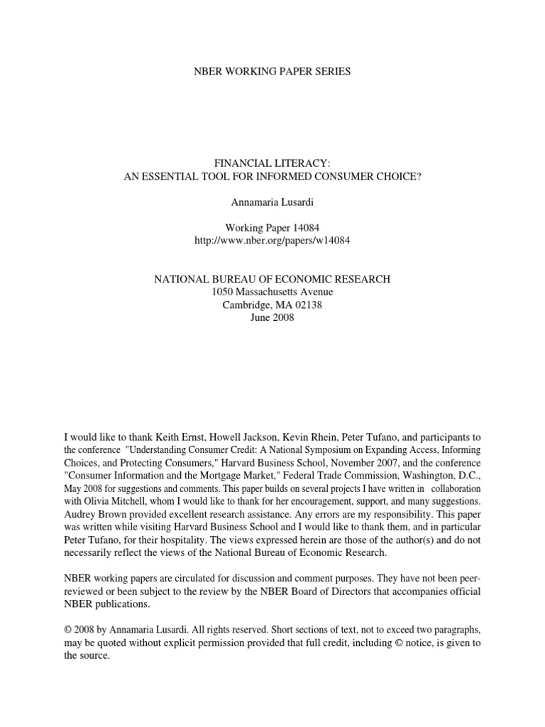 Annamaria Lusardi Financial Literacy An Essential Tool For Informed