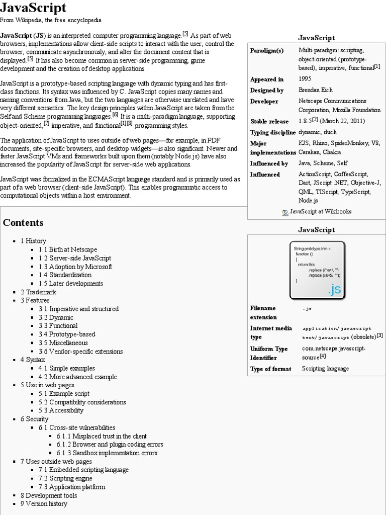 JavaScript - Wikipedia, The Free Encyclopedia | Java Script | Internet ...