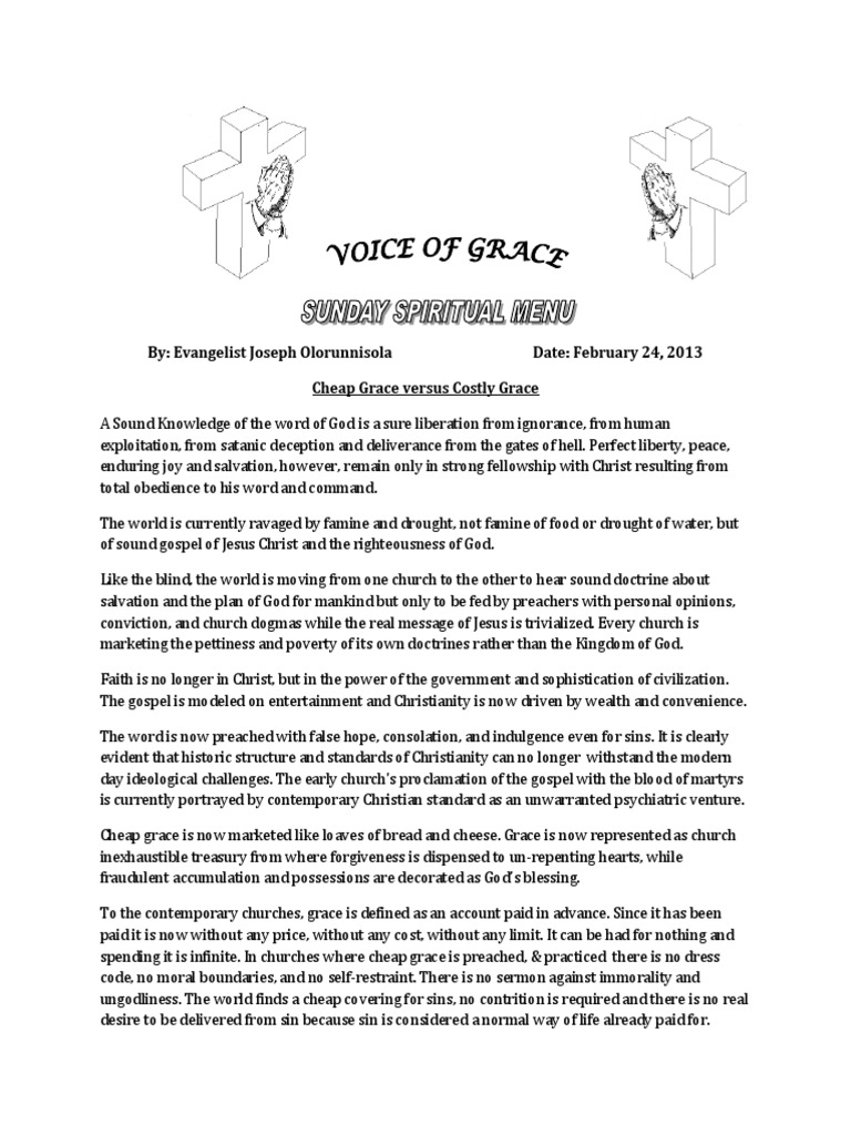 Cheap Grace Versus Costly Grace Download Free PDF Grace In