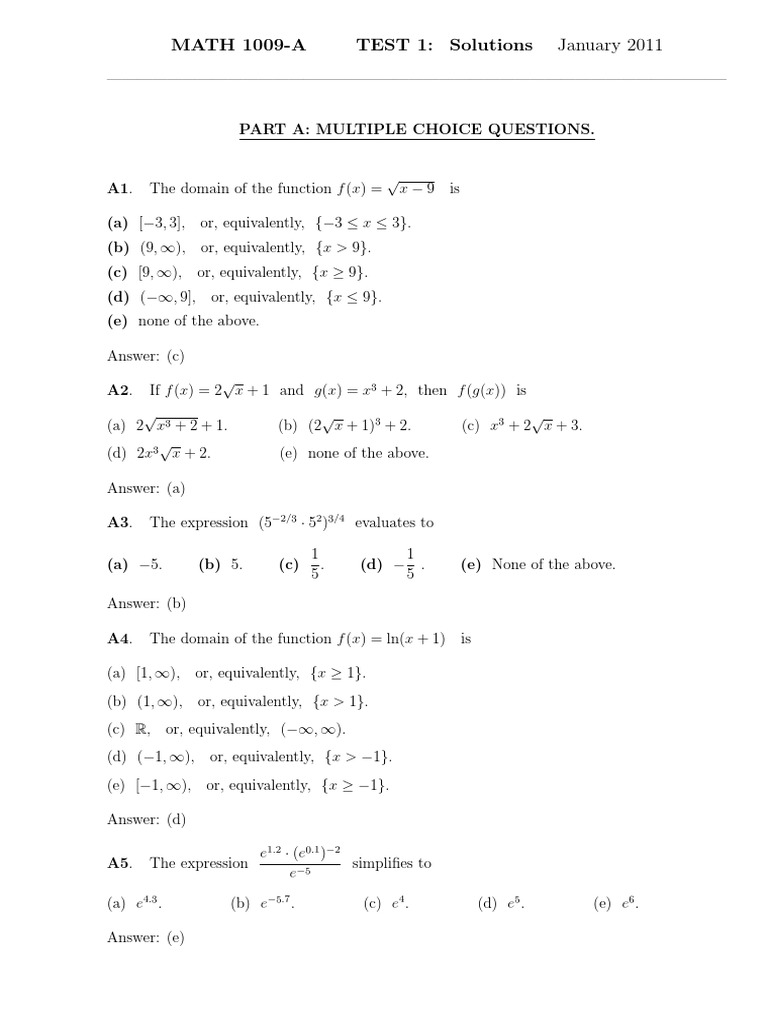 Math 1009 Test 1 Solutions | PDF | Logarithm | Demand