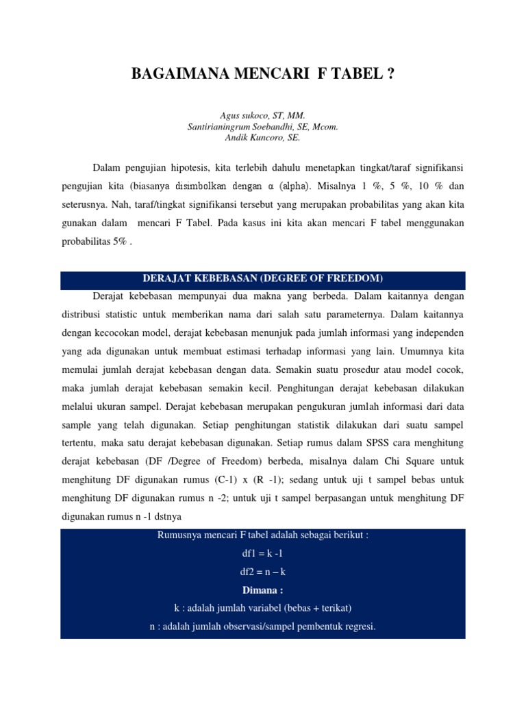 Mencari F Tabel Pdf