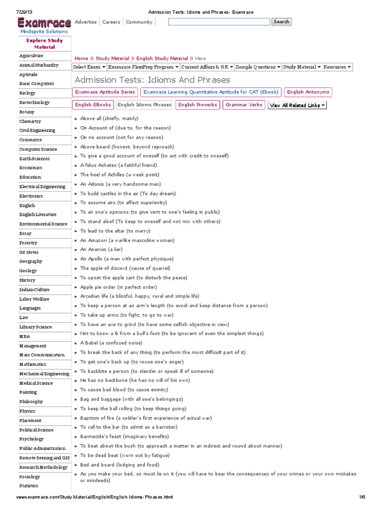 Idioms and Phrases | PDF | English Language | Graduate Record Examinations