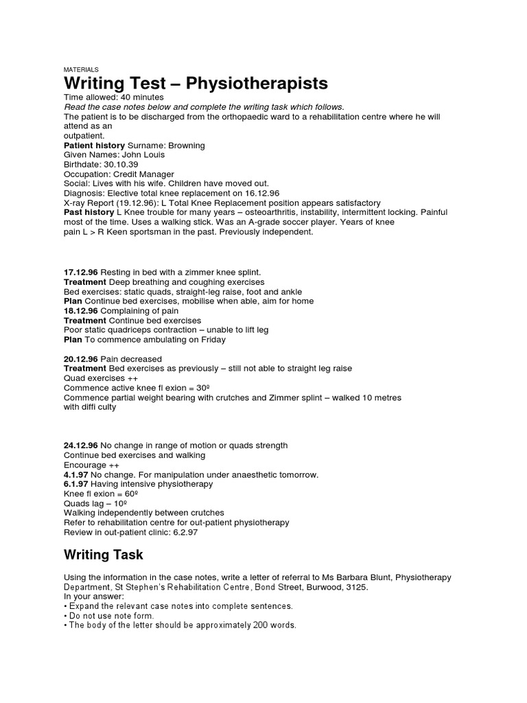 Oet Writing Letters  PDF  Physical Therapy  Ankle