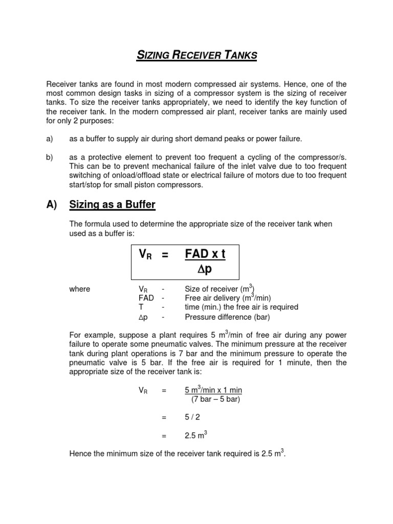 Sizing Air Receiver PDF Gas Compressor Valve