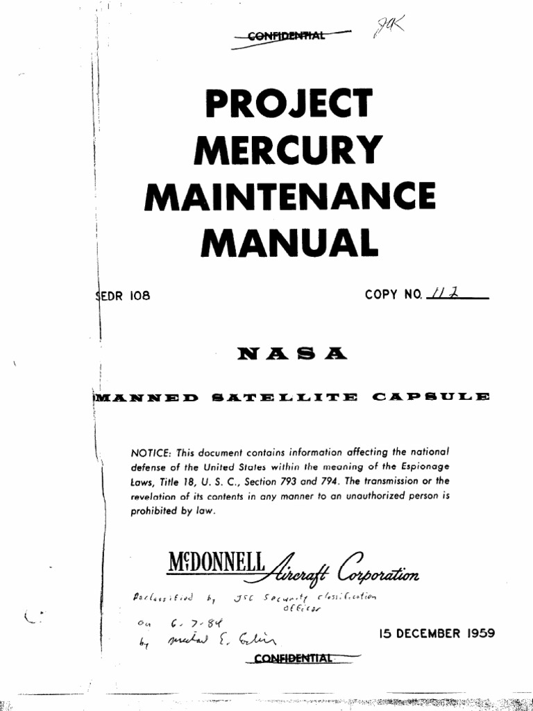 NASA Project Mercury Maintenance Manual - 1959 | Project Mercury |  Electrical Engineering